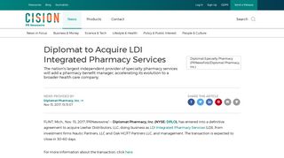 Diplomat to Acquire LDI Integrated Pharmacy Services - PR Newswire