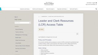 Leader and Clerk Resources (LCR) Access Table - LDS.org