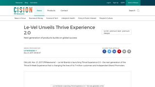 Le-Vel Unveils Thrive Experience 2.0 - PR Newswire