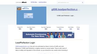 G698.leadperfection.com website. LeadPerfection Login.