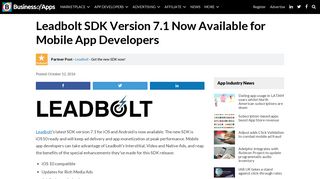 Leadbolt SDK Version 7.1 Now Available for Mobile App Developers