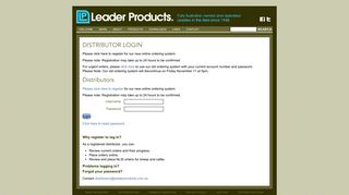 DISTRIBUTOR LOGIN - Leader Products
