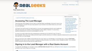 Accessing The Lead Manager - Real Geeks Docs