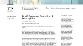 Kewill Announces Acquisition of LeanLogistics - Francisco Partners