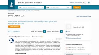 Leap Credit, LLC | Complaints | Better Business Bureau® Profile