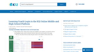 Learning Coach Login to the K12 Online Middle and High School ...