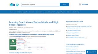 Learning Coach View of Online Middle and High School Progress