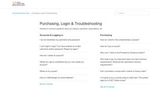 Purchasing, Login & Troubleshooting – Learning Extension Help