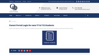 Parent Portal Login for new Y7 & Y12 Students | Q3 Academy Great Barr