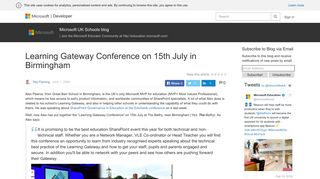 Learning Gateway Conference on 15th July in Birmingham – Microsoft ...