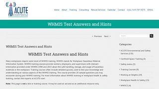 WHMIS Test Answers and Hints - ACUTE