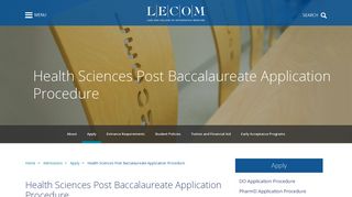 Health Sciences Post Baccalaureate Application Procedure - LECOM ...