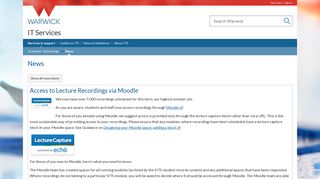 Access to Lecture Recordings via Moodle - News - University of Warwick