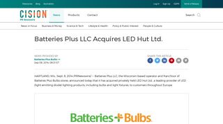 Batteries Plus LLC Acquires LED Hut Ltd. - PR Newswire