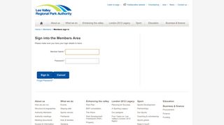Members Login : Lee Valley Regional Park Authority