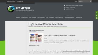 High School Course selection - Lee Virtual Instruction Program