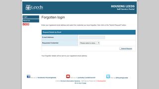Housing Leeds Self Service Portal - Forgotten login