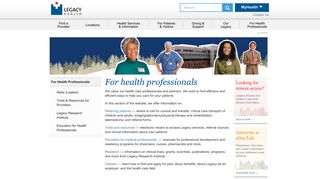 Info and help for health professionals - Legacy Health