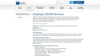 Employee Health Services - Legacy Health