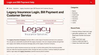 Legacy Insurance Login, Bill Payment and Customer Service