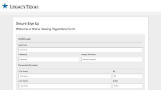 LegacyTexas Bank | Registration