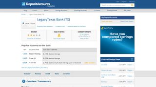 LegacyTexas Bank (TX) Reviews and Rates - Deposit Accounts
