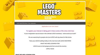 LEGO MASTERS Minor Team Application - MyCastingNet
