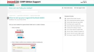 How to set up your Legrand Outlook AddIn : CORP Edition Support