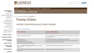 Paying Online | Finance & Administration - Lehigh University