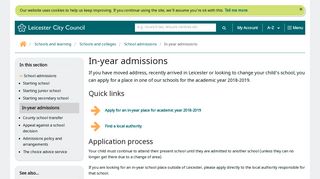 In-year admissions - Leicester City Council