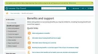 Benefits and support - Leicester City Council