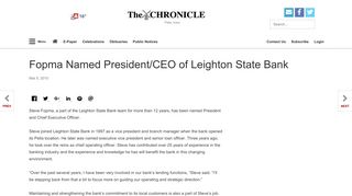 Fopma Named President/CEO of Leighton State Bank | Local News ...
