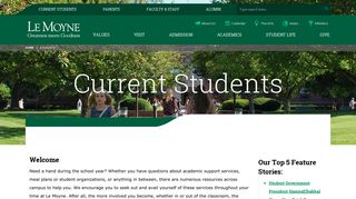 Information for Current Students | Le Moyne College | Syracuse, NY