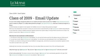 Le Moyne College - Class of 2009 - Email Update - Alumni