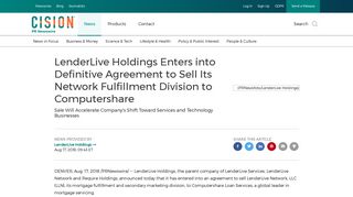 LenderLive Holdings Enters into Definitive Agreement to Sell Its ...