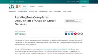 LendingTree Completes Acquisition of Ovation Credit Services