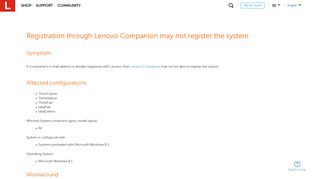 Registration through Lenovo Companion may not register the system ...