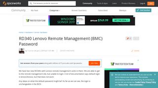 [SOLVED] RD340 Lenovo Remote Management (BMC) Password - Server ...