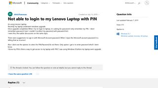 Not able to login to my Lenovo Laptop with PIN - Microsoft Community