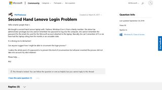 Second Hand Lenovo Login Problem - Microsoft Community