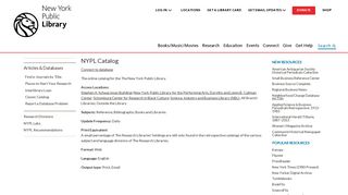 NYPL Catalog | The New York Public Library