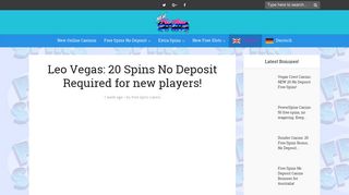 LeoVegas: 20 Free Spins No Deposit Required for new players!