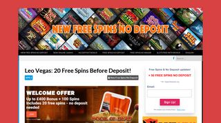 Leo Vegas: 20 Free Spins Before Deposit! - New Free Spins No Deposit
