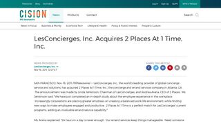 LesConcierges, Inc. Acquires 2 Places At 1 Time, Inc. - PR Newswire
