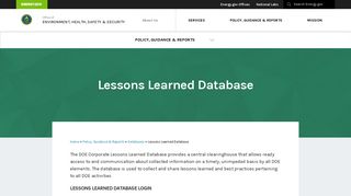 Lessons Learned Database | Department of Energy