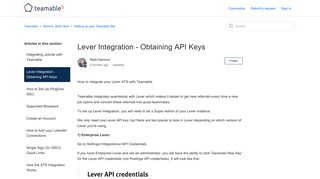 Lever Integration - Obtaining API Keys – Teamable