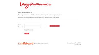 Welcome to Levy Restaurants, Inc Shiftboard Login Page