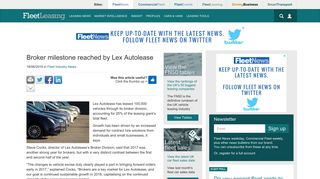 Broker milestone reached by Lex Autolease | Fleet Industry News