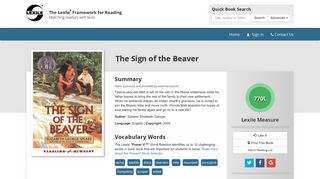 The Sign of the Beaver - Lexile® Find a Book | MetaMetrics Inc.