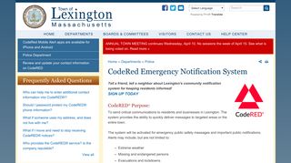 CodeRed Emergency Notification System | Town of Lexington MA